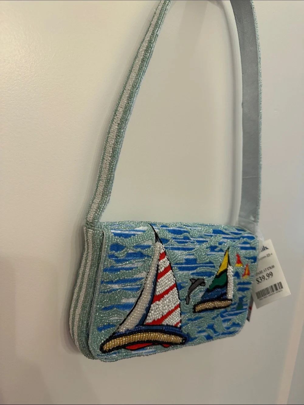 NWT-Viral Beaded Sailboat Crossbody Bag in Light Blue by Marshalls - Picture 6 of 11